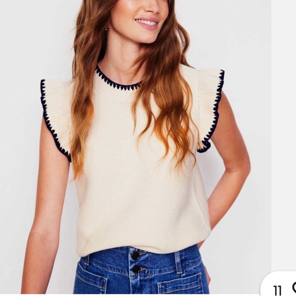 Boden- Lena Stitch detail vest. Warm Ivory